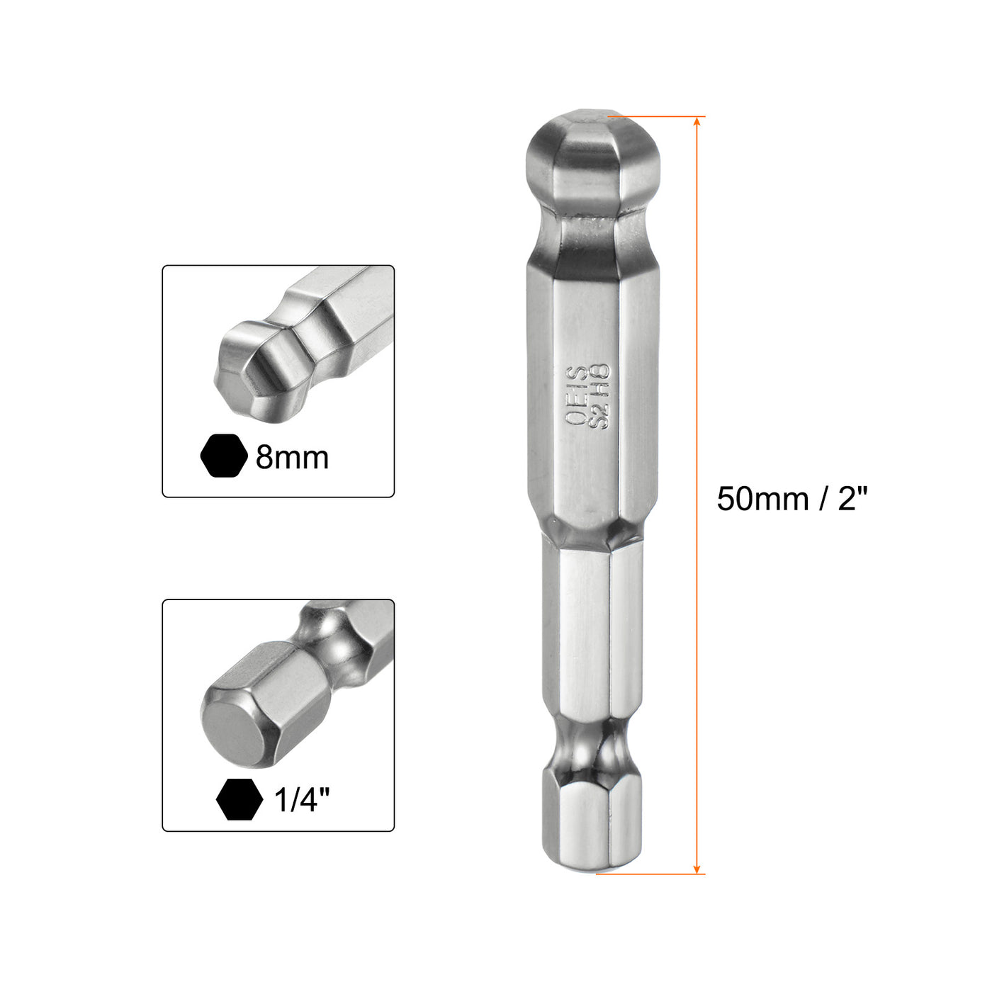 Harfington Kugelkopf Sechskant Schraubendreher 8mm(H8.0)  Sechskant Schaft 50mm Lange Magnetischen Kugelkopf Bit 1/4" S2 Legierter Stahl Schraubendreher Bit Bitsatz Elektrowerkzeuge