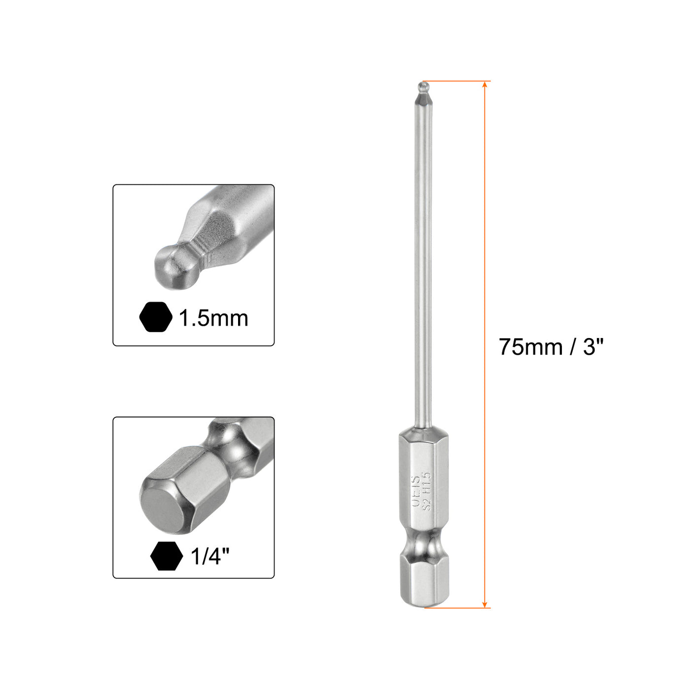 Harfington 3 Stück Kugelkopf Innensechskant Schraubendreher 1,5 mm(H1,5) Sechskantschaft Ball End Hex 75 mm Lange Magnetischen 1/4" S2 Legierter Stahl Schraubendreher Bitsatz