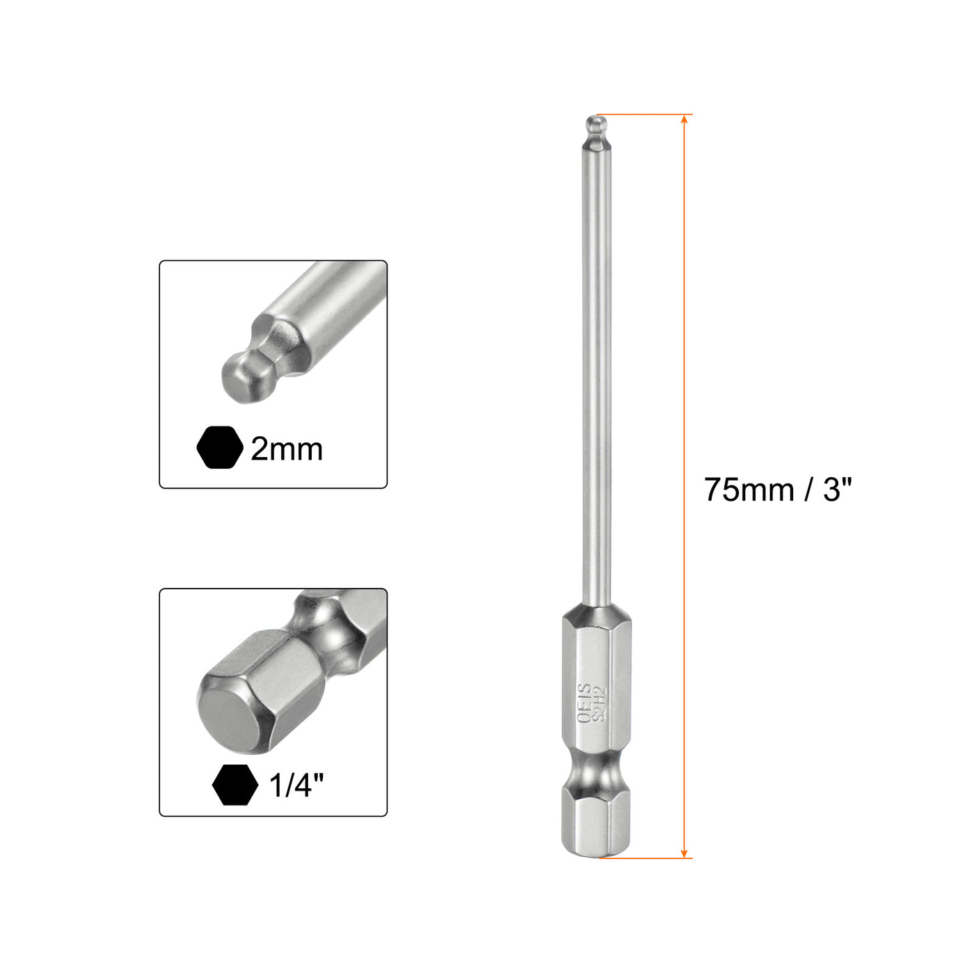 Harfington 2 Stück Kugelkopf Innensechskant Schraubendreher 2mm(H2,0)  Sechskantschaft Ball End Hex 75 mm Lange Magnetischen 1/4" S2 Legierter Stahl SchraubendreherBitsatz Elektrowerkzeuge