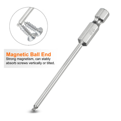 Harfington 2 Stück Kugelkopf Innensechskant Schraubendreher 2mm(H2,0)  Sechskantschaft Ball End Hex 75 mm Lange Magnetischen 1/4" S2 Legierter Stahl SchraubendreherBitsatz Elektrowerkzeuge