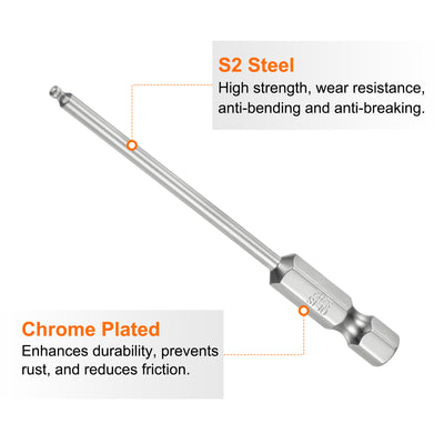 Harfington 2 Stück Kugelkopf Innensechskant Schraubendreher 2mm(H2,0)  Sechskantschaft Ball End Hex 75 mm Lange Magnetischen 1/4" S2 Legierter Stahl SchraubendreherBitsatz Elektrowerkzeuge