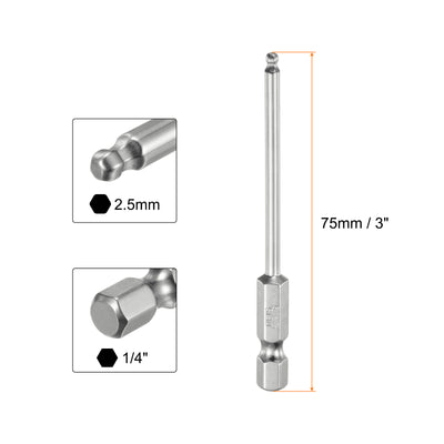 Harfington 2pcs Ball End Hex Screwdriver Bit Set 2.5mm Magnetic 1/4" Hex Shank 3" Long