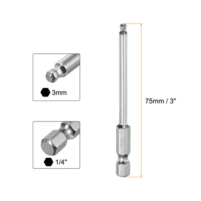 Harfington 2 Stück Kugelkopf Innensechskant Schraubendreher 3mm(H3.0) Sechskantschaft Ball End Hex 75 mm Lange Magnetischen 1/4" S2 Legierter Stahl SchraubendreherBitsatz Elektrowerkzeuge