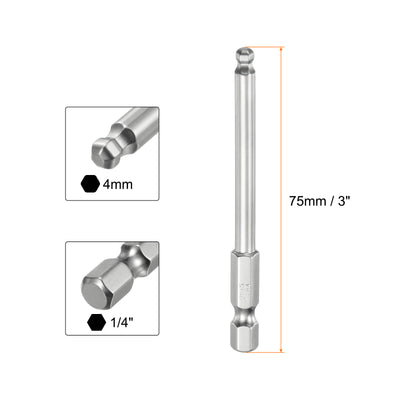 Harfington Kugelkopf Innensechskant Schraubendreher 4mm(H4.0) Sechskantschaft Ball End Hex 75 mm Lange Magnetischen 1/4" S2 Legierter Stahl SchraubendreherBitsatz Elektrowerkzeuge