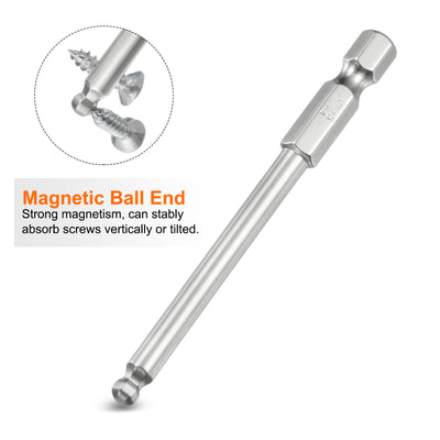 Harfington 3 Stück Kugelkopf Innensechskant Schraubendreher 4mm(H4.0) Sechskantschaft Ball End Hex 75 mm Lange Magnetischen 1/4" S2 Legierter Stahl SchraubendreherBitsatz Elektrowerkzeuge