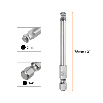 Harfington Kugelkopf Sechskant Schraubendreher 5mm(H5.0) Sechskant Schaft 75 mm Lange Magnetischen Elektrowerkzeuges 1/4" S2 Legierter Stahl Schraubendreher Bit Bitsatz Elektrowerkzeuge