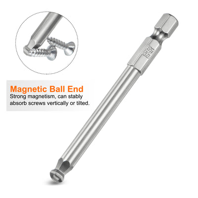 Harfington 2 Stück Kugelkopf Innensechskant Schraubendreher 5mm(H5.0) Sechskantschaft Ball End Hex 75 mm Lange Magnetischen 1/4" S2 Legierter Stahl SchraubendreherBitsatz Elektrowerkzeuge