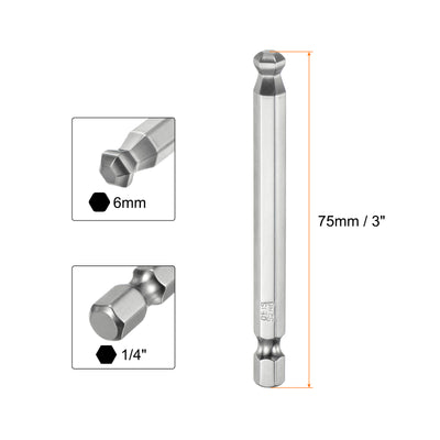 Harfington Kugelkopf Sechskant Schraubendreher 6mm(H6.0) Sechskant Schaft 75 mm Lange Magnetischen 1/4" S2 Legierter Stahl Schraubendreher Bit Bitsatz Elektrowerkzeuge