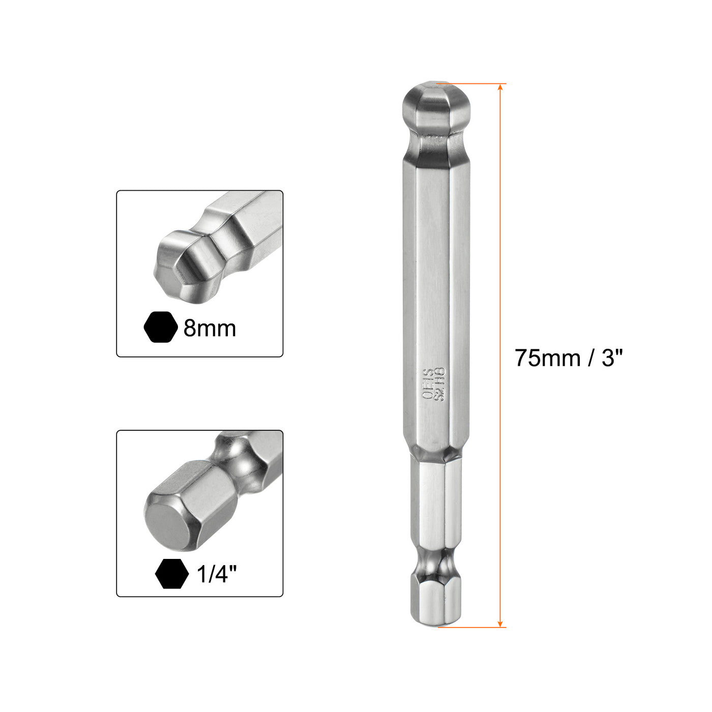 Harfington Kugelkopf Sechskant Schraubendreher 8mm(H8.0)  Sechskant Schaft 75 mm Lange Magnetischen 1/4" S2 Legierter Stahl Schraubendreher Bit Bitsatz Elektrowerkzeuge