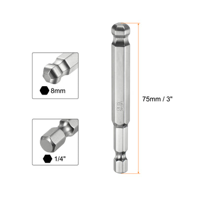 Harfington 2pcs Ball End Hex Screwdriver Bit Set 8mm Magnetic 1/4" Hex Shank 3" Long