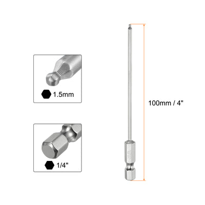 Harfington 2 Stück Kugelkopf Innensechskant Schraubendreher 1,5mm(H1.5)  Sechskantschaft Ball End Hex 100 mm Lange Magnetischen 1/4" S2 Legierter Stahl Schraubendreher Bitsatz