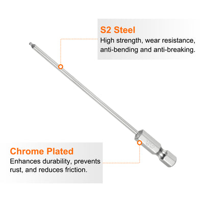 Harfington 2 Stück Kugelkopf Innensechskant Schraubendreher 1,5mm(H1.5)  Sechskantschaft Ball End Hex 100 mm Lange Magnetischen 1/4" S2 Legierter Stahl Schraubendreher Bitsatz