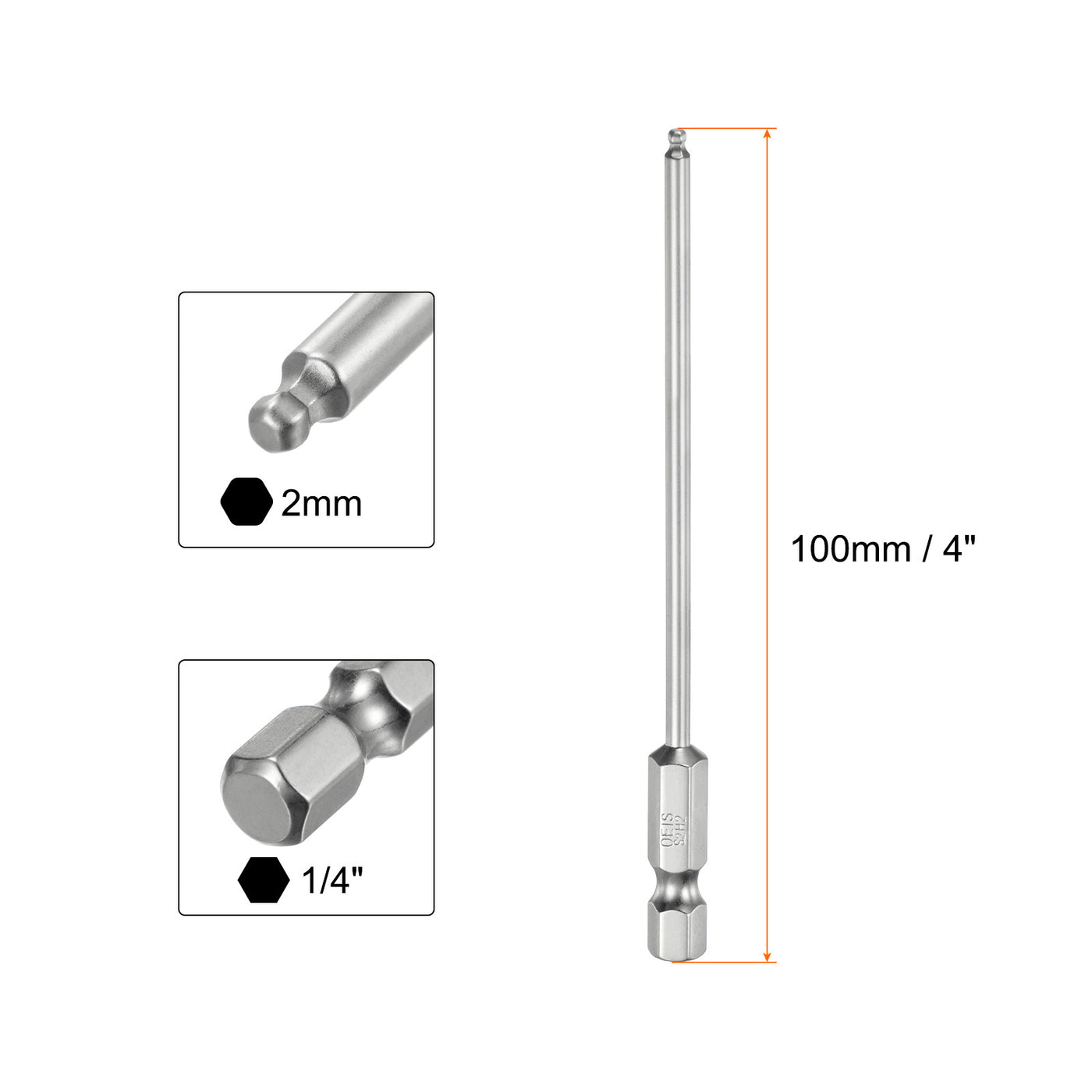 Harfington Kugelkopf Innensechskant Schraubendreher 2mm(H2.0) Sechskantschaft Ball End Hex 100mm Lange Magnetischen 1/4" S2 Legierter Stahl SchraubendreherBitsatz Elektrowerkzeuge