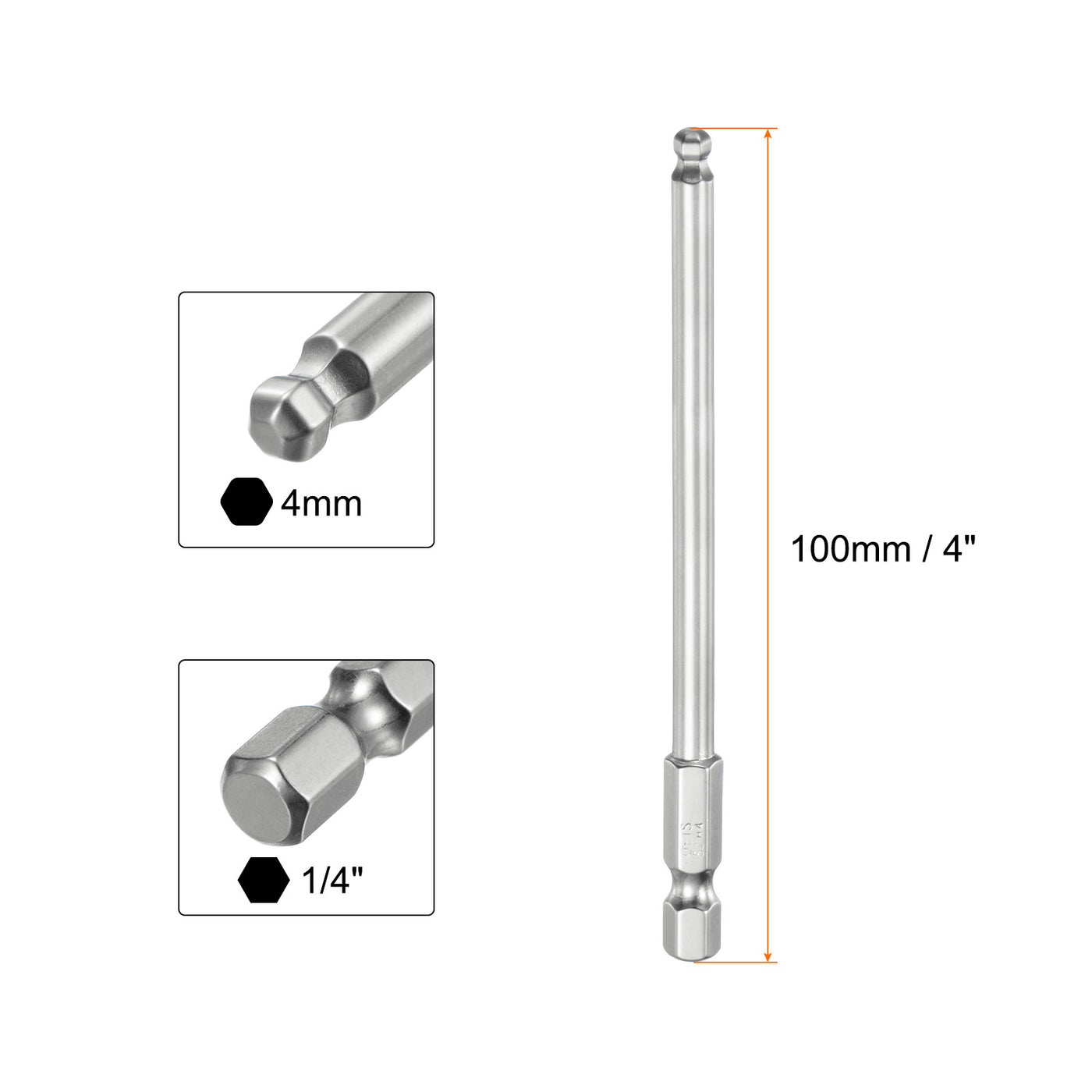 Harfington 3pcs Ball End Hex Screwdriver Bit Set 4mm Magnetic 1/4" Hex Shank 4" Long