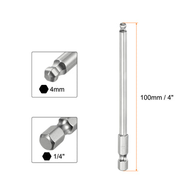 Harfington 3pcs Ball End Hex Screwdriver Bit Set 4mm Magnetic 1/4" Hex Shank 4" Long