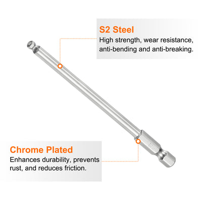 Harfington 3pcs Ball End Hex Screwdriver Bit Set 4mm Magnetic 1/4" Hex Shank 4" Long