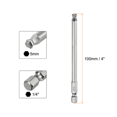 Harfington Kugelkopf Innensechskant Schraubendreher 5mm(H5.0) Sechskantschaft Ball End Hex 100mm Lange Magnetischen 1/4" S2 Legierter Stahl SchraubendreherBitsatz Elektrowerkzeuge