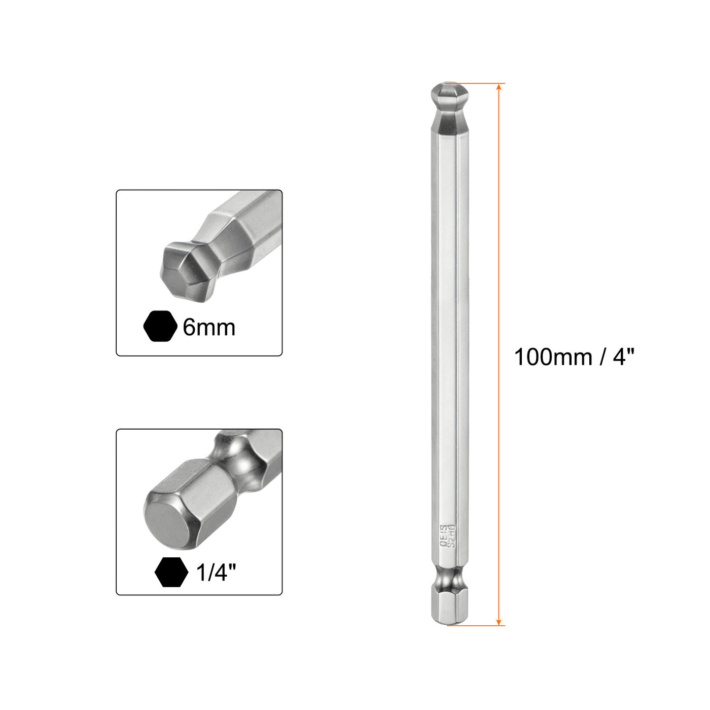 Harfington Kugelkopf Sechskant Schraubendreher 6mm(H6.0)  Sechskant Schaft 100mm Lange Magnetischen 1/4" S2 Legierter Stahl Schraubendreher Bit Bitsatz Elektrowerkzeuge