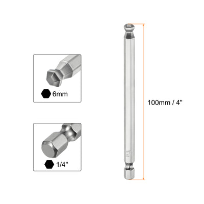 Harfington Kugelkopf Sechskant Schraubendreher 6mm(H6.0)  Sechskant Schaft 100mm Lange Magnetischen 1/4" S2 Legierter Stahl Schraubendreher Bit Bitsatz Elektrowerkzeuge