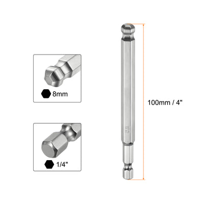 Harfington Kugelkopf Innensechskant Schraubendreher 8mm (H8.0) Sechskantschaft Ball End Hex 100mm Lange Magnetischen 1/4" S2 Legierter Stahl SchraubendreherBitsatz Elektrowerkzeuge