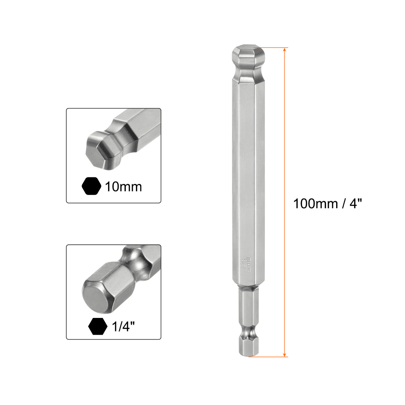 Harfington 2 Stück Kugelkopf Innensechskant Schraubendreher 10mm(H10.0) Sechskantschaft Ball End Hex 100mm Lange Magnetischen 1/4" S2 Legierter Stahl SchraubendreherBitsatz Elektrowerkzeuge