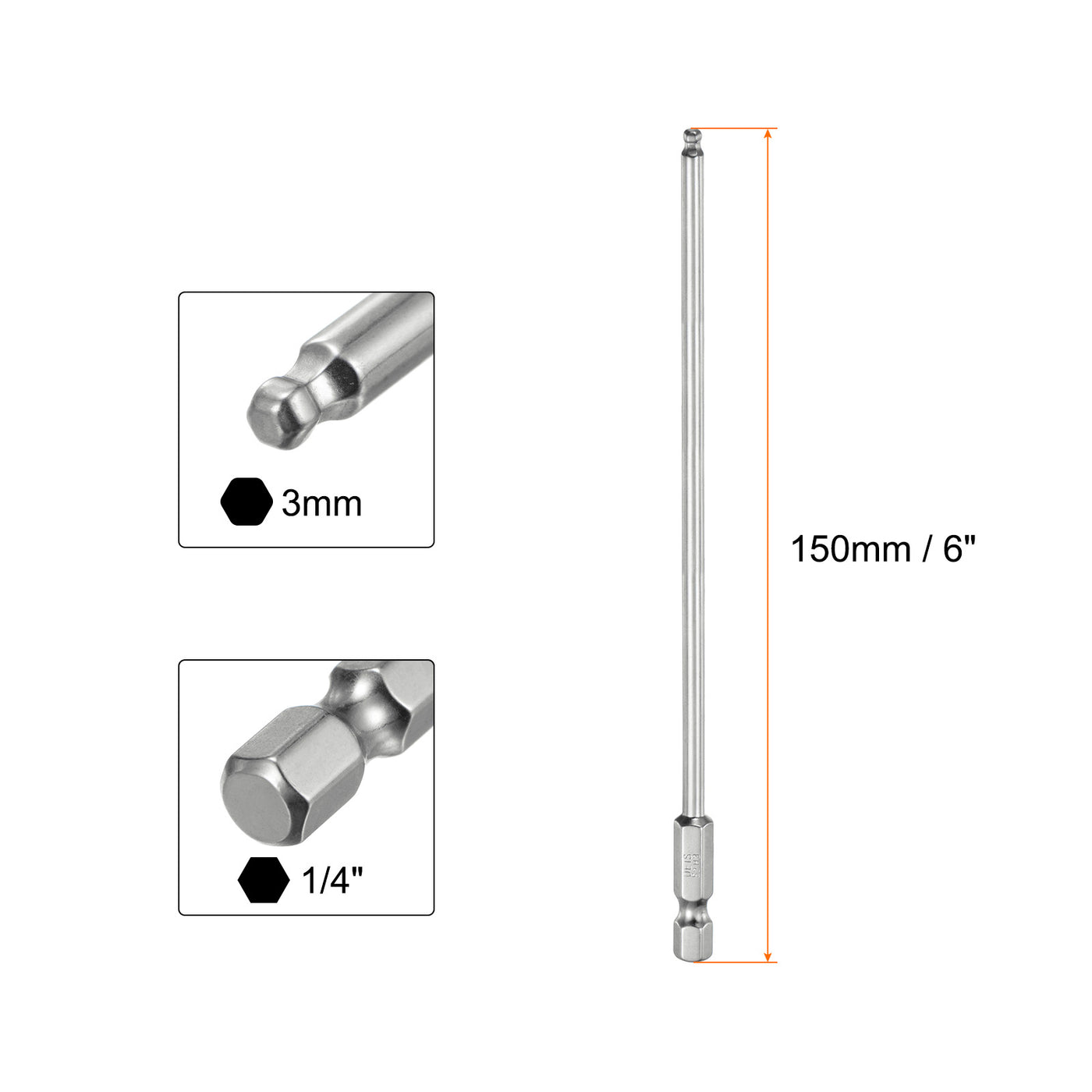 Harfington 3 Stück Kugelkopf Innensechskant Schraubendreher 3mm (H3.0) Sechskantschaft Ball End Hex 150mm Lange Magnetischen 1/4" S2 Legierter Stahl SchraubendreherBitsatz Elektrowerkzeuge