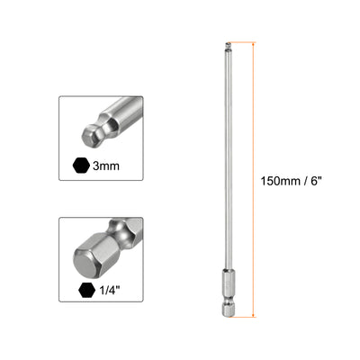 Harfington 3 Stück Kugelkopf Innensechskant Schraubendreher 3mm (H3.0) Sechskantschaft Ball End Hex 150mm Lange Magnetischen 1/4" S2 Legierter Stahl SchraubendreherBitsatz Elektrowerkzeuge