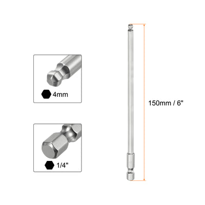 Harfington 3pcs Ball End Hex Screwdriver Bit Set 4mm Magnetic 1/4" Hex Shank 6" Long