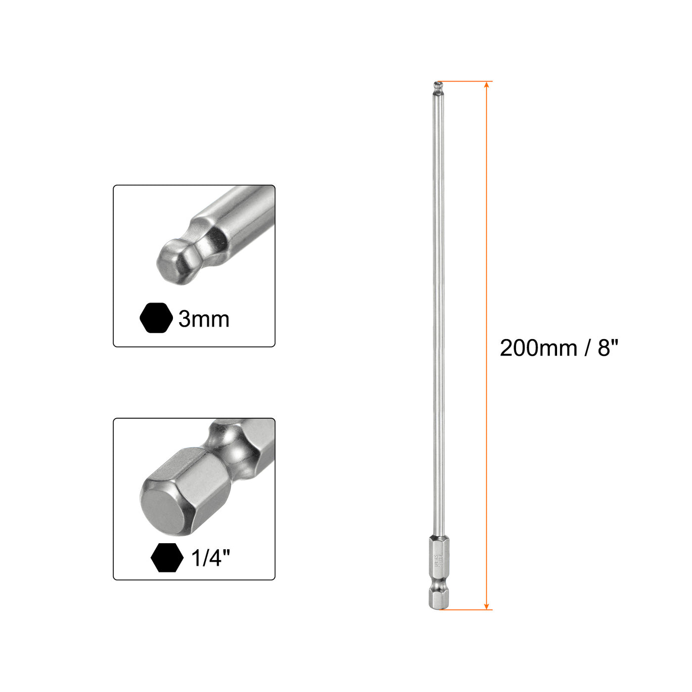 Harfington Kugelkopf Innensechskant Schraubendreher 3mm(H3.0) Sechskantschaft Ball End Hex 200mm (8") Lange Magnetischen 1/4" S2 Legierter Stahl SchraubendreherBitsatz Elektrowerkzeuge