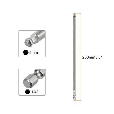 Harfington Kugelkopf Innensechskant Schraubendreher 5mm(H5.0) Sechskantschaft Ball End Hex 200mm (8") Lange Magnetischen 1/4" S2 Legierter Stahl SchraubendreherBitsatz Elektrowerkzeuge