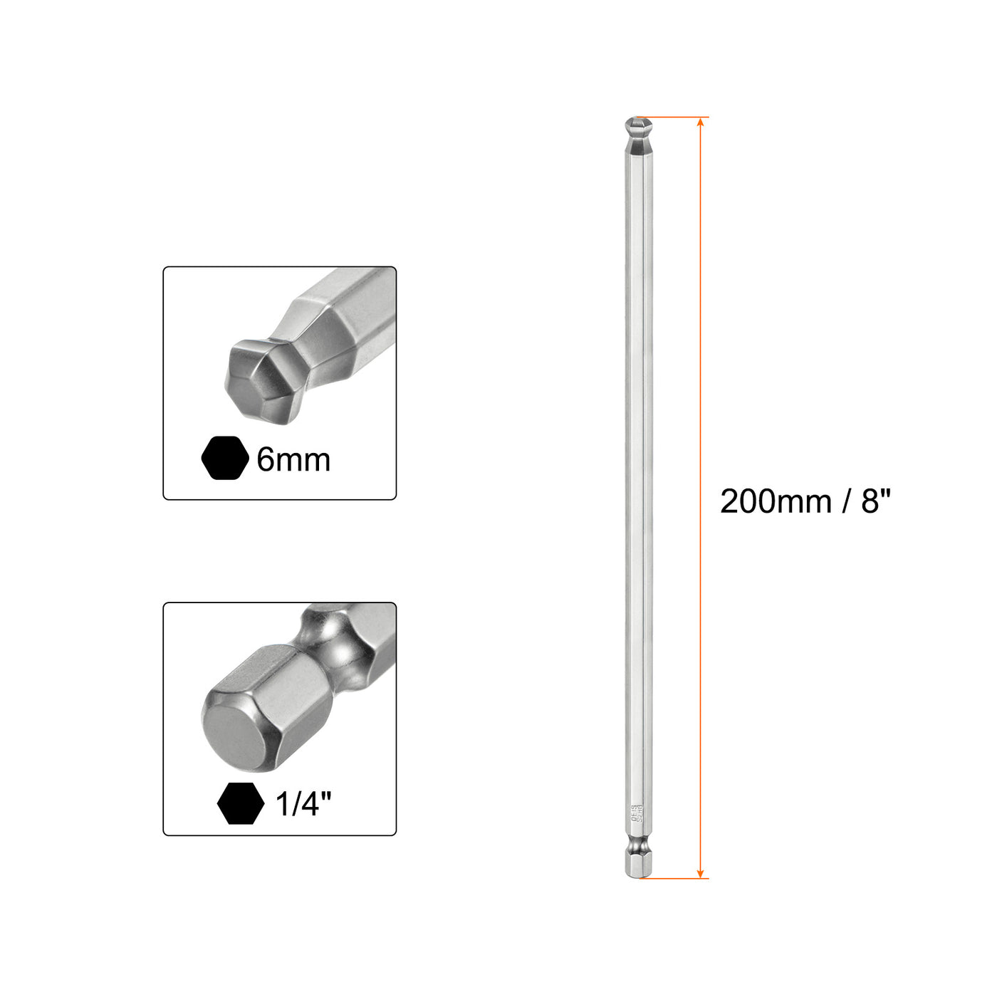 Harfington 2pcs Ball End Hex Screwdriver Bit Set 6mm Magnetic 1/4" Hex Shank 8" Long