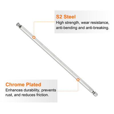 Harfington 3 Stück Kugelkopf Innensechskant Schraubendreher 6mm(H6.0) Sechskantschaft Ball End Hex 200mm Lange Magnetischen 1/4" S2 Legierter Stahl SchraubendreherBitsatz Elektrowerkzeuge