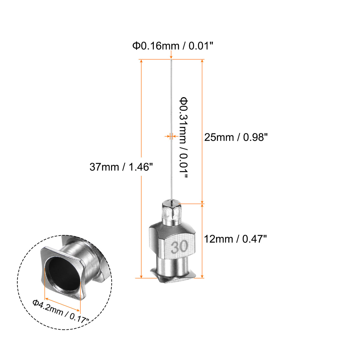 Harfington 20 Stück 30Gauge Edelstahl-Dosierstumpfnadeln, 1" Alle Metallklebernadelröhren Stumpfe Spitzen Luer-Lock für dickflüssige Tinte, Klebstoff, Labornutzung