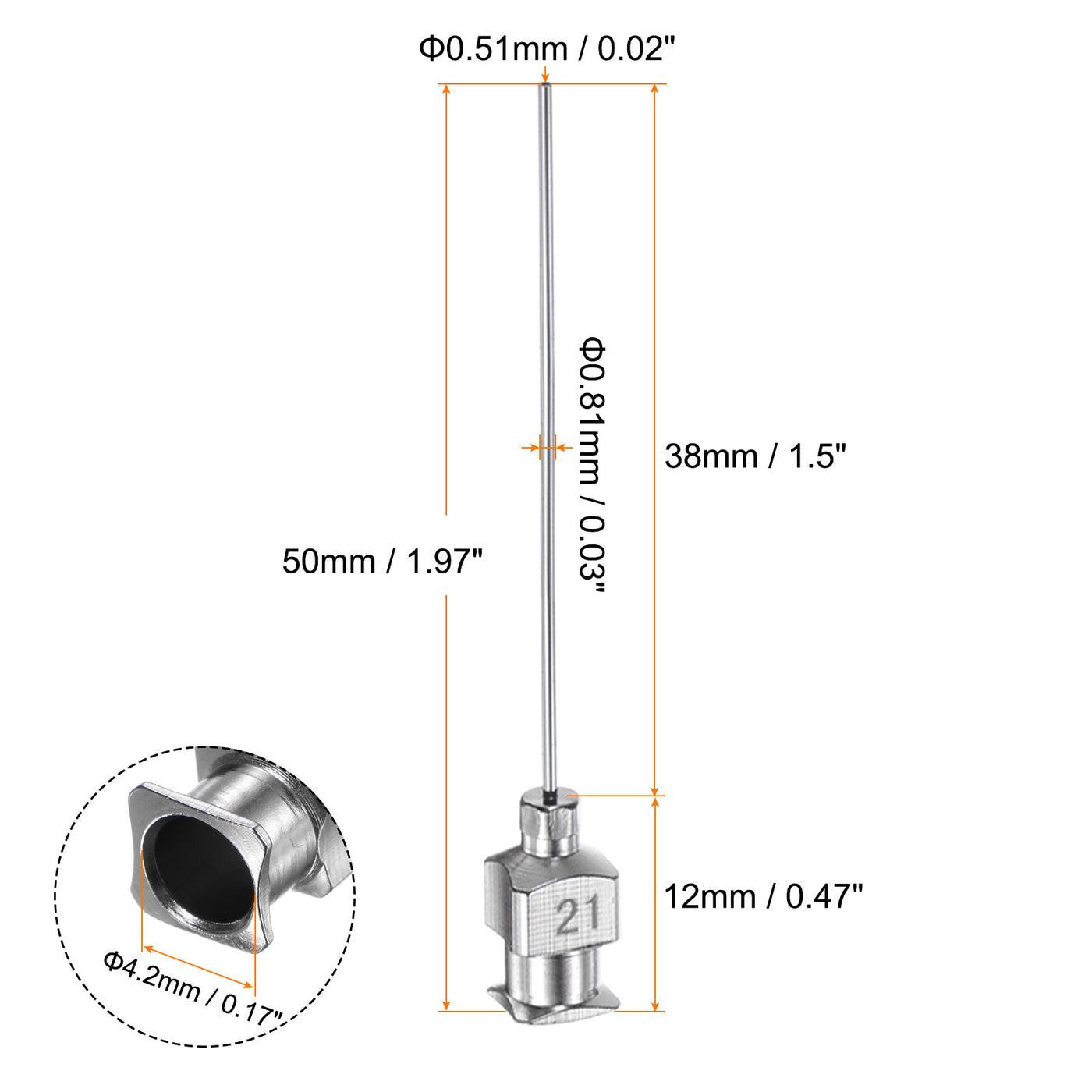 Harfington 20 Stück 21Gauge Edelstahl-Dosierstumpfnadeln, 1-1/2" Alle Metallklebernadelröhren Stumpfe Spitzen Luer-Lock für dickflüssige Tinte, Klebstoff, Labornutzung