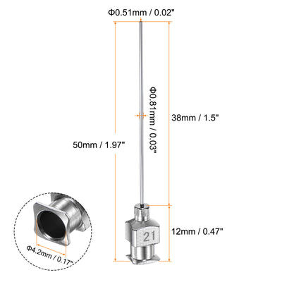 Harfington 20 Stück 21Gauge Edelstahl-Dosierstumpfnadeln, 1-1/2" Alle Metallklebernadelröhren Stumpfe Spitzen Luer-Lock für dickflüssige Tinte, Klebstoff, Labornutzung