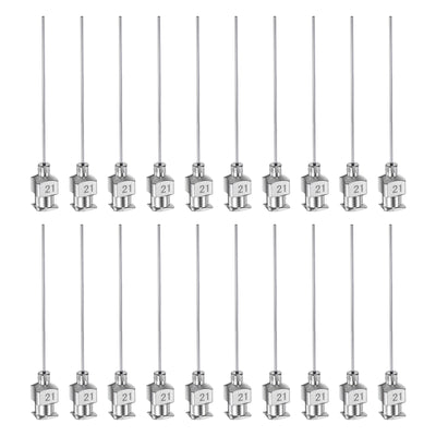 Harfington 20 Stück 21Gauge Edelstahl-Dosierstumpfnadeln, 1-1/2" Alle Metallklebernadelröhren Stumpfe Spitzen Luer-Lock für dickflüssige Tinte, Klebstoff, Labornutzung