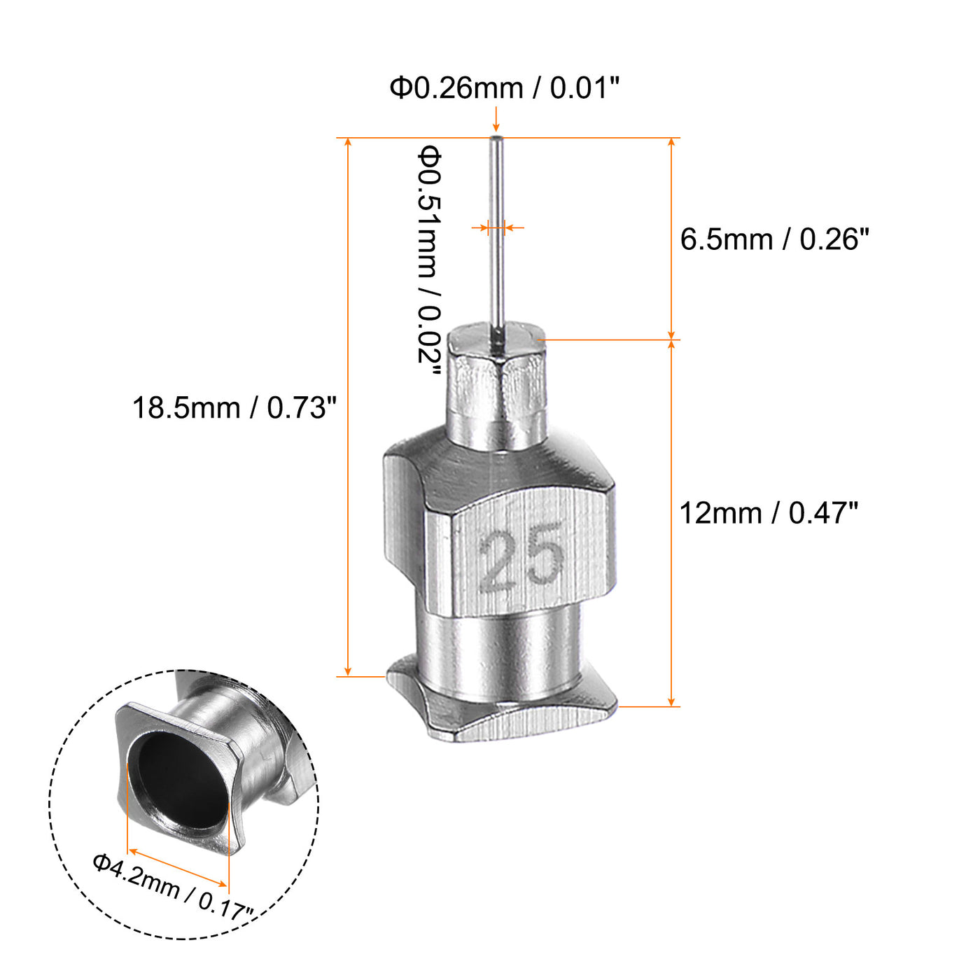 Harfington 12 Stück 25Gauge Edelstahl-Dosierkanülen, 1/4" Alle Metallkleber-Nadelröhren-Stumpfspitzen Luer-Lock für dickflüssige Tinte, Kleber, Labornutzung