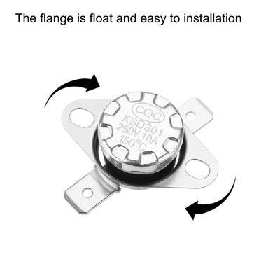 Harfington Uxcell Temperature Control Switch , Thermostat , KSD301 150°C , 10A , Normally Open N.O 6.3mm Pin 2pcs,Bakelite Material