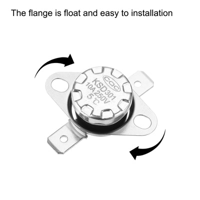 Harfington Uxcell KSD301 Thermostat 5 °C/41 °F 10 A Schließer NO Einstellen Schnappscheibe Temperaturschalter 5 Stück, Bakelit-Material