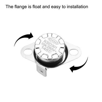 Harfington Uxcell KSD301 Thermostat 145°C/293°F 10A N.C Adjust Snap Disc Temperature Switch for Microwave,Oven,Coffee Maker 8pcs,Bakelite Material