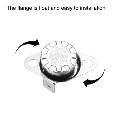 Harfington Uxcell KSD301 Thermostat 150 °C/302 °F 10 A NC Einstellen Schnappscheiben-Temperaturschalter für Mikrowelle, Ofen, Kaffeemaschine 8 Stück, Bakelit-Material