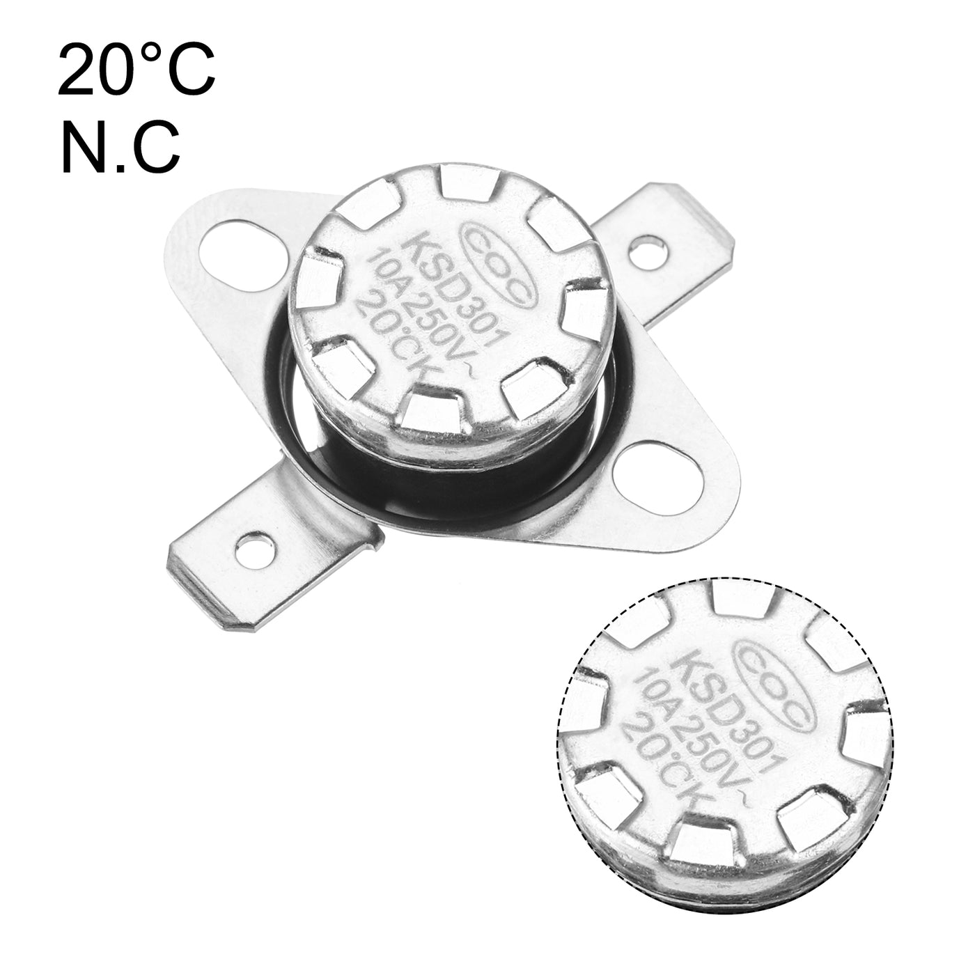 uxcell Uxcell Temperature Control Switch , Thermostat , KSD301 20°C , 10A , Normally Open N.O 6.3mm Pin 8 Pcs,Bakelite Material