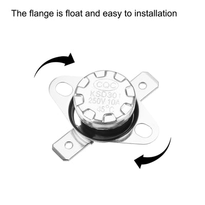 Harfington Uxcell Temperature Control Switch , Thermostat , KSD301 45°C , 10A , Normally Closed N.C 6.3mm Pin 10pcs,Bakelite Material