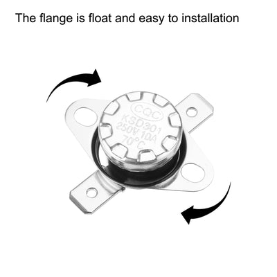 Harfington Uxcell Temperature Control Switch , Thermostat , KSD301 70°C , 10A , Normally Closed N.C 6.3mm Pin 10pcs,Bakelite Material