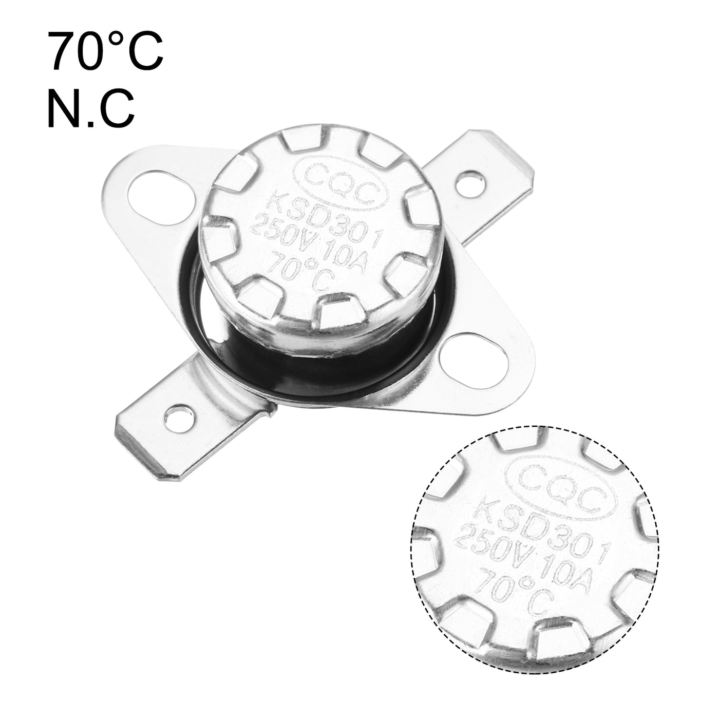 uxcell Uxcell Temperature Control Switch , Thermostat , KSD301 70°C , 10A , Normally Closed N.C 6.3mm Pin 10pcs,Bakelite Material