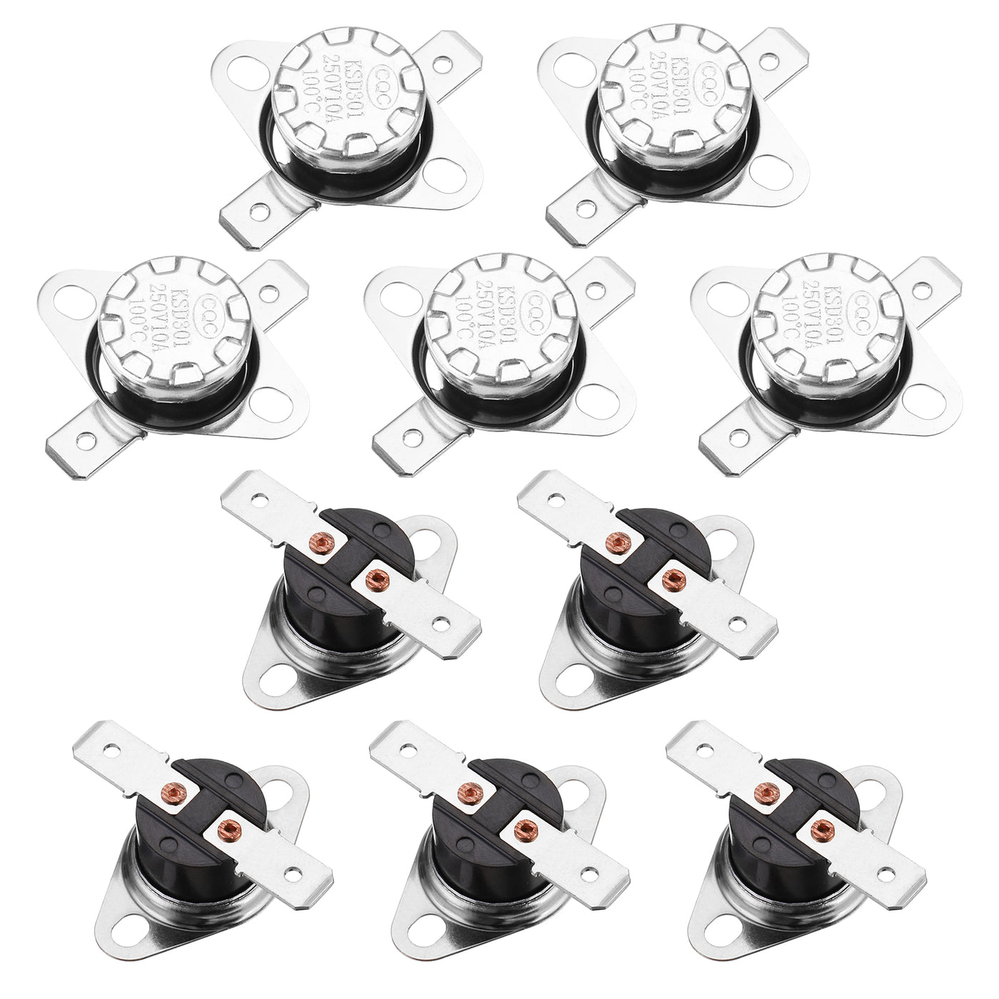 uxcell Uxcell Temperature Control Switch , Thermostat , KSD301 100°C , 10A , Normally Closed N.C 6.3mm Pin 10pcs,Bakelite Material