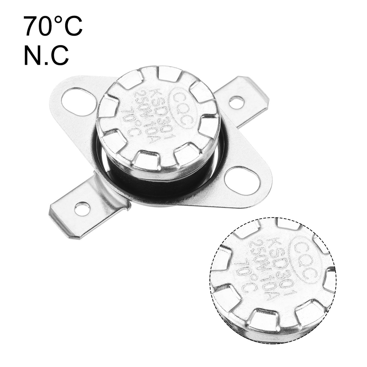 uxcell Uxcell Temperature Control Switch , Thermostat , KSD301 70°C , 10A , Normally Open N.O 6.3mm Pin 10 Pcs,Bakelite Material