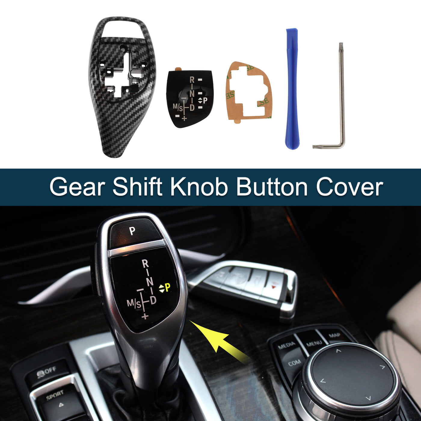 TUCKBOLD Gear Shift Knob Button Cover for BMW 1'F20 F21 Sport Version Waterproof Center Console Knob Trim Sticker Carbon Fiber Black Adhesive Backing 1 Set