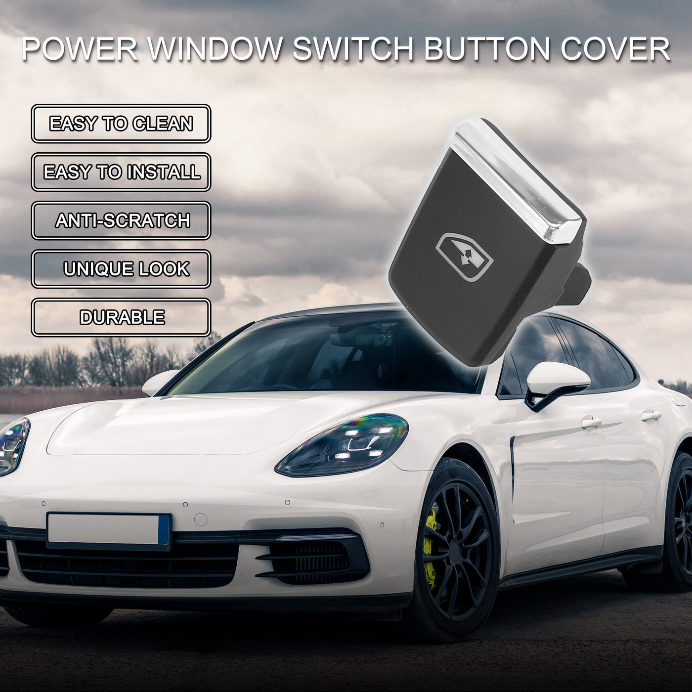 TUCKBOLD Power Window Switch Button Cover für Porsche Cayenne 2011-2018 für Panamera 2011-2016 für Macan 2015-2022 Wasserdichter Beifahrerseitenfenster-Zierknopf Schwarz mit Kleberückseite