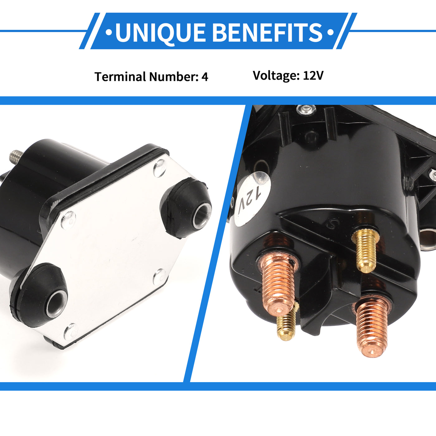 VekAuto Marine Outboard Starter Solenoid Relay Kit 12V 4 Terminal Relay for Force Marine 40 50 75 90 120, Durable Metal Black